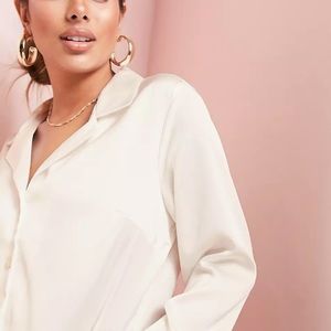 ASOS LUXE relaxed satin long sleeve shirt in oyster